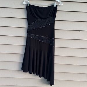 Y2k Fairy Vintage asymmetrical tube dress strapless black lace Sz medium